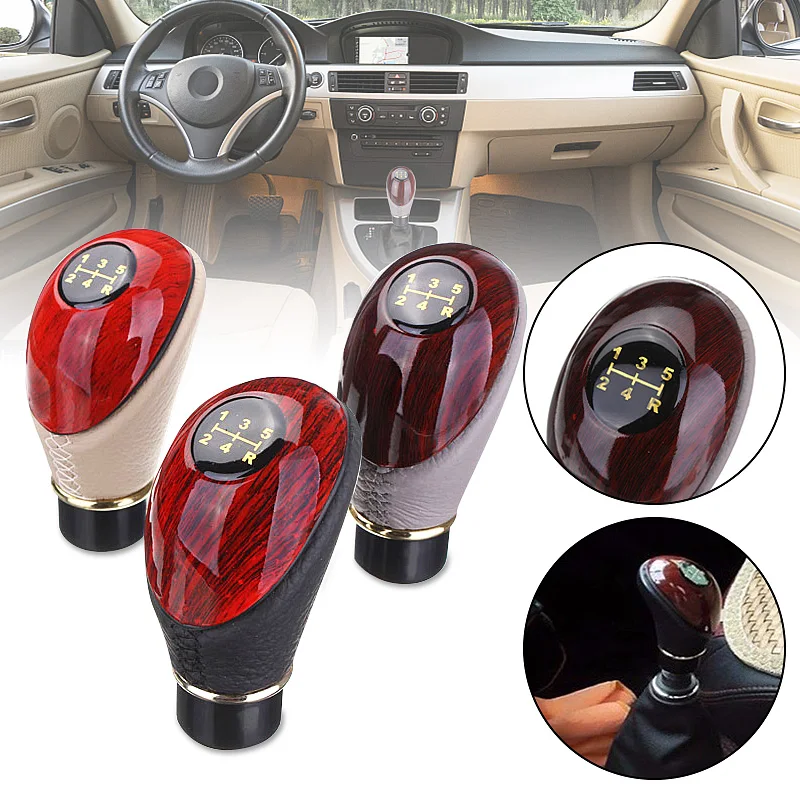 

Universal Wooden Car 5 Speed Manual Gear Stick Knob Lever Shifter Head for Vans Truck Lorry