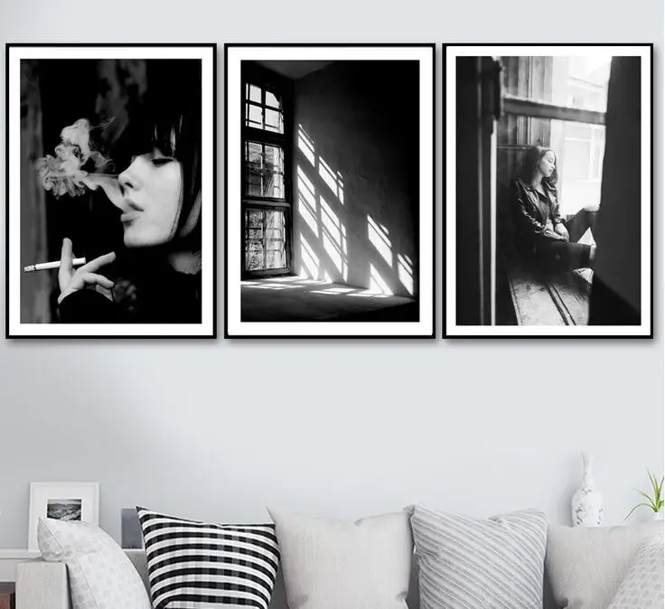 

Window Smoke Girl Wall Art Canvas Painting Posters And Prints Vintage Poster Black White Wall Pictures For Living Room Decor