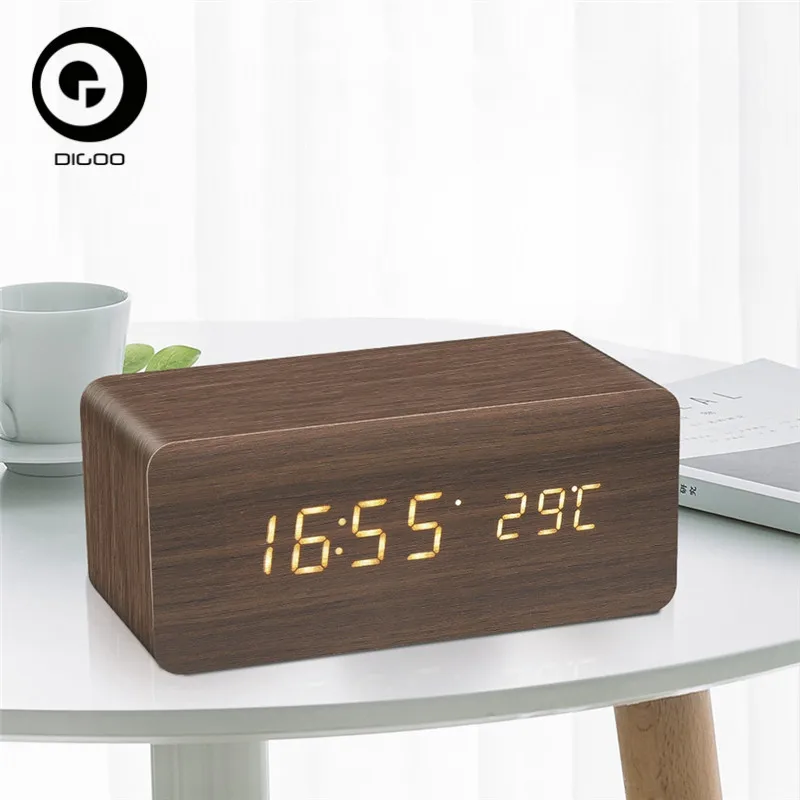 Digoo DG AC80 Беспроводная зарядка Голосовое управление цифровой Деревянный