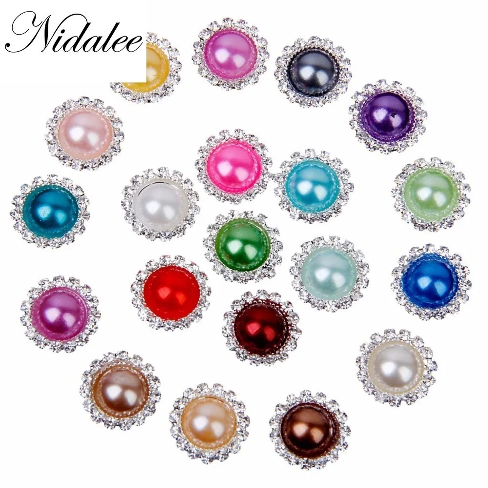 

20pcs Round 20 color Pearl Flatback 15mm Rhinestones DIY Hair Interspersed Button Shiny Wedding Accessories