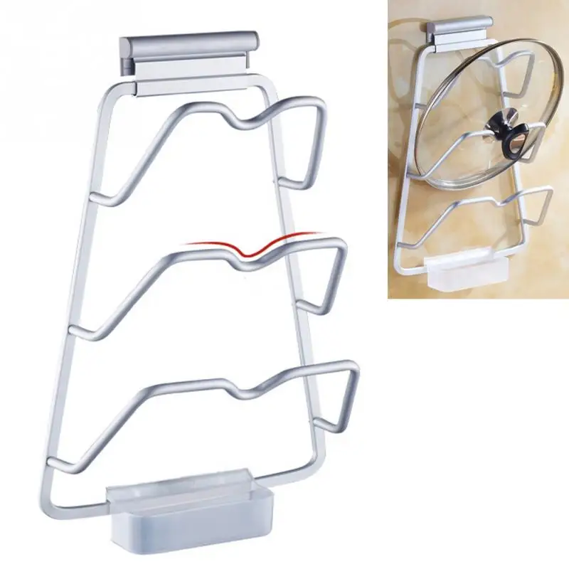 

Unique Design Three Layers Pan Pot Rack Cover Lid Rack Stand Spoon Holder Drain Rack Knife Racks Space Aluminum Kitchen Tool