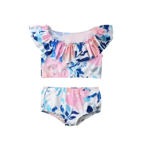 Детский купальный костюм из 2 предметов для маленьких девочек; купальный костюм с цветочным принтом для плавания; 2-7T