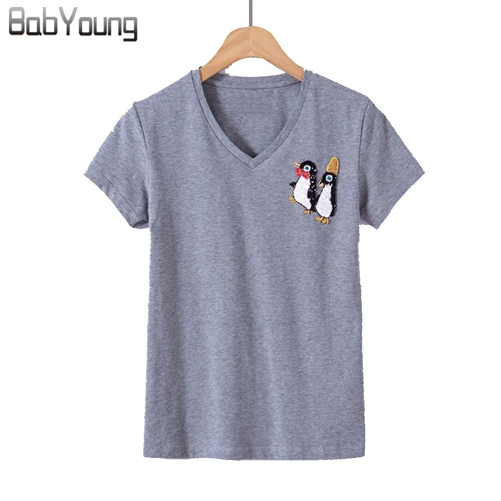 BabYoung Летний Топ для женщин футболка с рисунком пингвина Camisas Mujer хлопок короткий