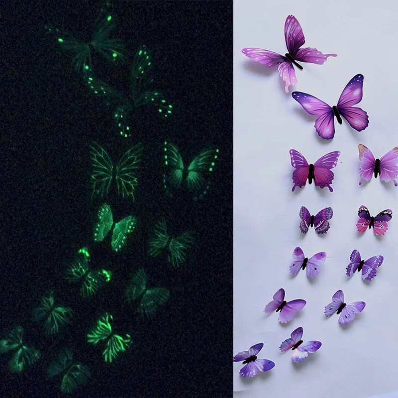

12pcs Luminous Butterfly Wall Stickers for Kids Rooms Decoration Magnetic Decor DIY Decorative Butterflies 3d Wall Art Sticker