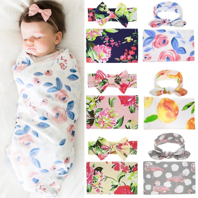 2 шт. муслин детское одеяло хлопок Цветочный одеяла для новорожденных хлопчатобумажное одеяльце; повязка на голову аксессуары для фотографирования новорожденных