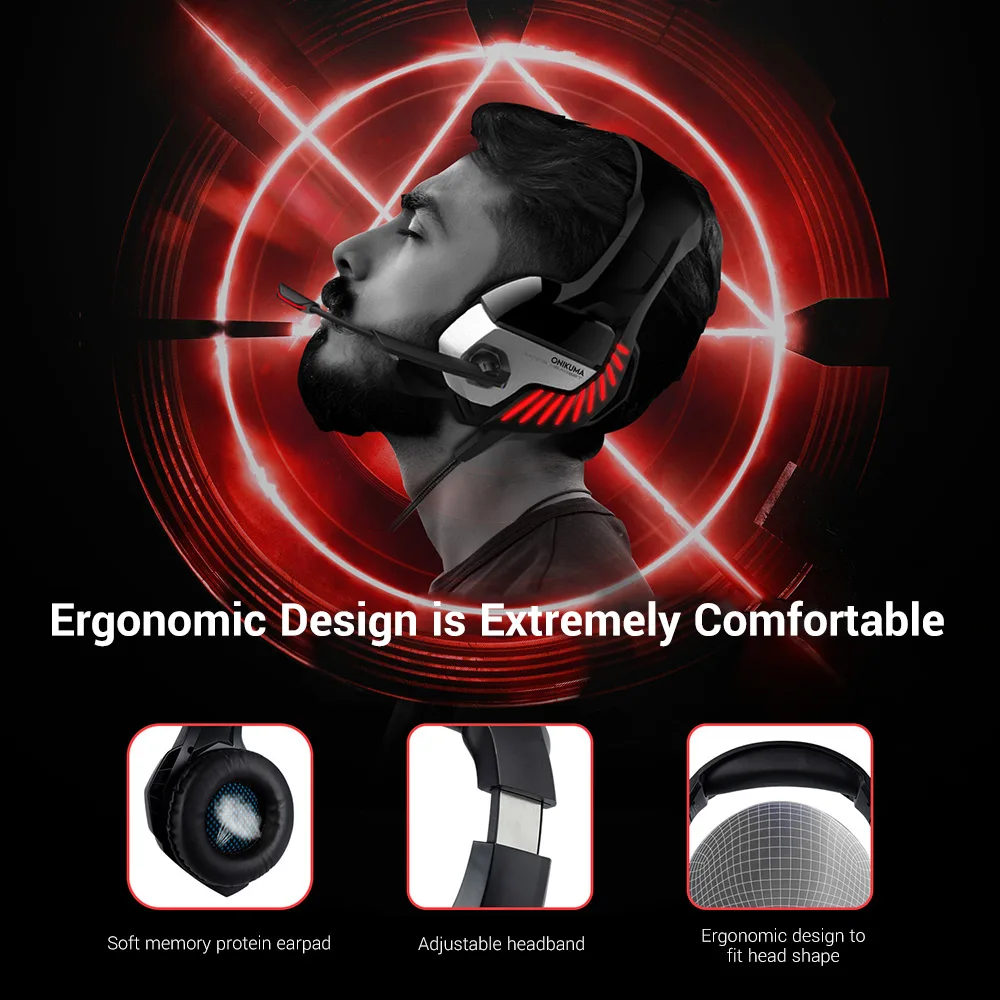 ONIKUMA K5 Pro Stereo Gaming Headset Over ear наушники с микрофоном светодиодный свет для Xbox
