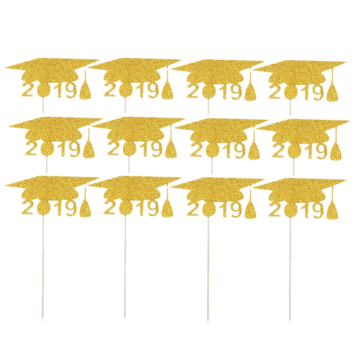 

12pcs 2019 Doctorial Hat Shape Cake Toppers Glitter Paper Cake Picks Cupcake Decor Party Supplies for Graduation Birthday