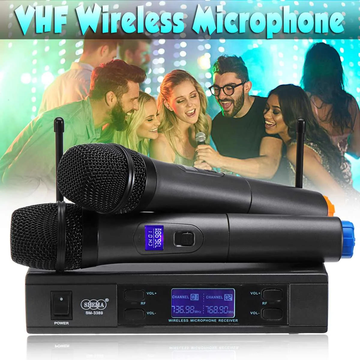 

Mic Handheld Cordless Stage KTV Kareoke UHF Wireless Microphone System LCD Dual Wide Frequency Adouble-way 2 Channels Wide Range
