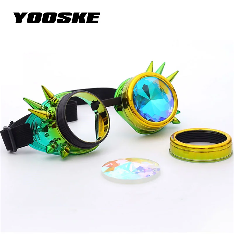 

YOOSKE Steampunk Goggles Sunglasses Men Gothic Holographic Rave Festival Kaleidoscope Glasses Women Cosplay Party Glasses