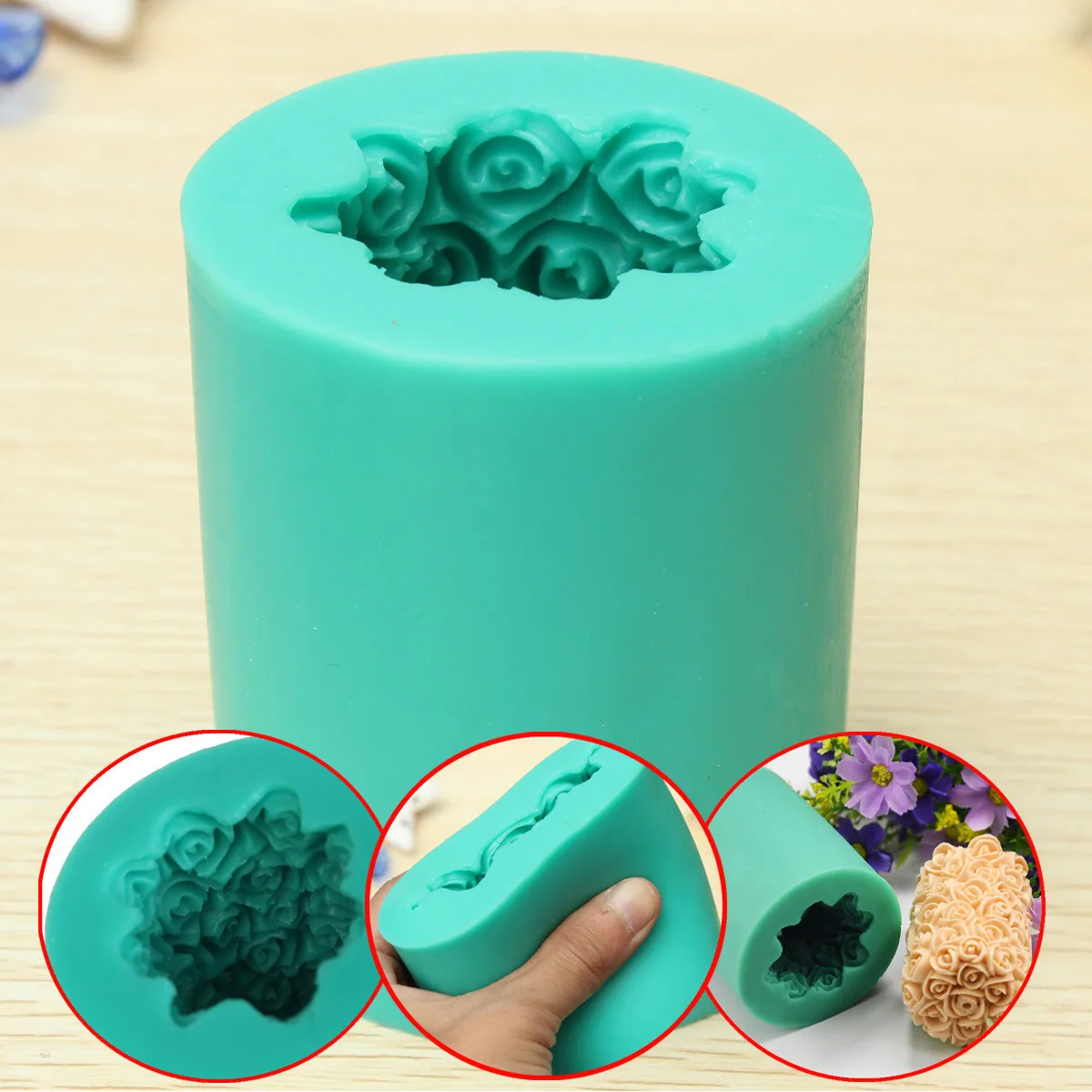 

3D DIY Candle Mold Silicone Rose Flower Candle Soap Making Mould Mold Cylinder Wedding 7x4.5cm
