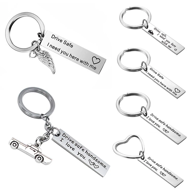 

Valentine's Day Hand Stamped Keyring Drive Safe I Need You Here With Me Heart Charm Keychain