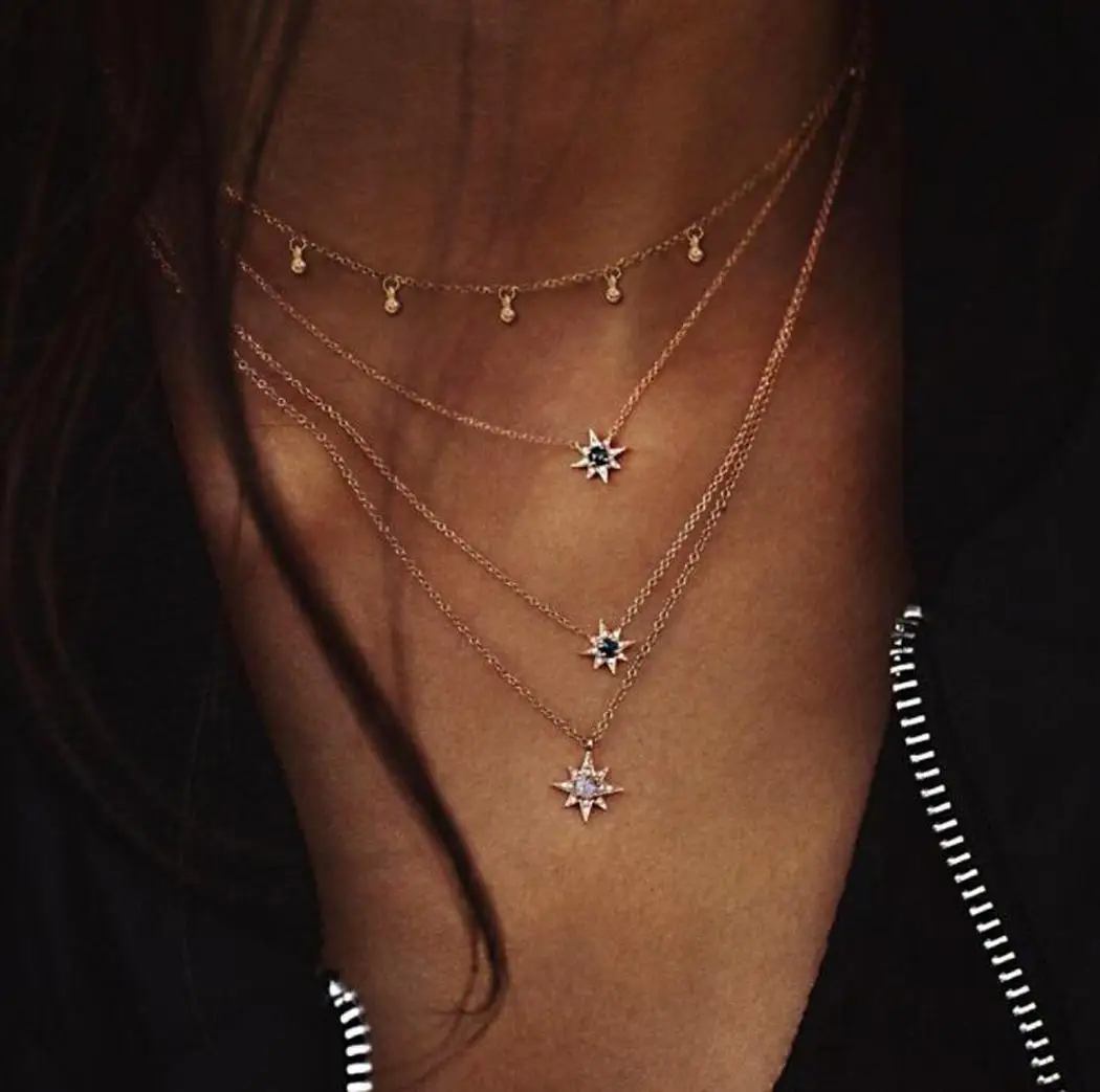 Для женщин Jewelry искусственный камень подвеска в форме звезды Multi-многослойное ожерелье Повседневное, улица, вечерние, клуб, открытый