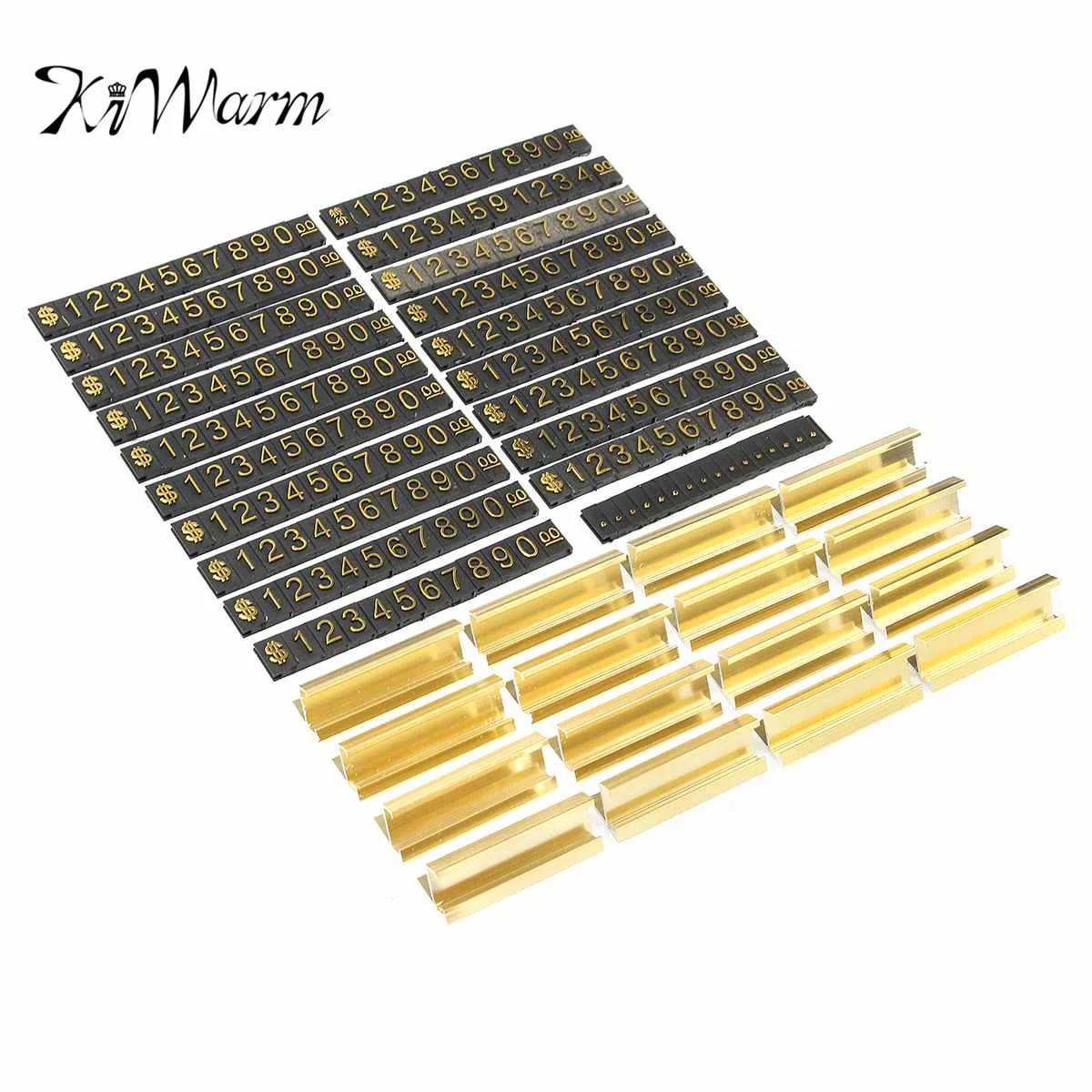 

KiWarm 16pcs/set Golden Adjustable Number Letter and Base Price Display Counter Stand Tag Label Set