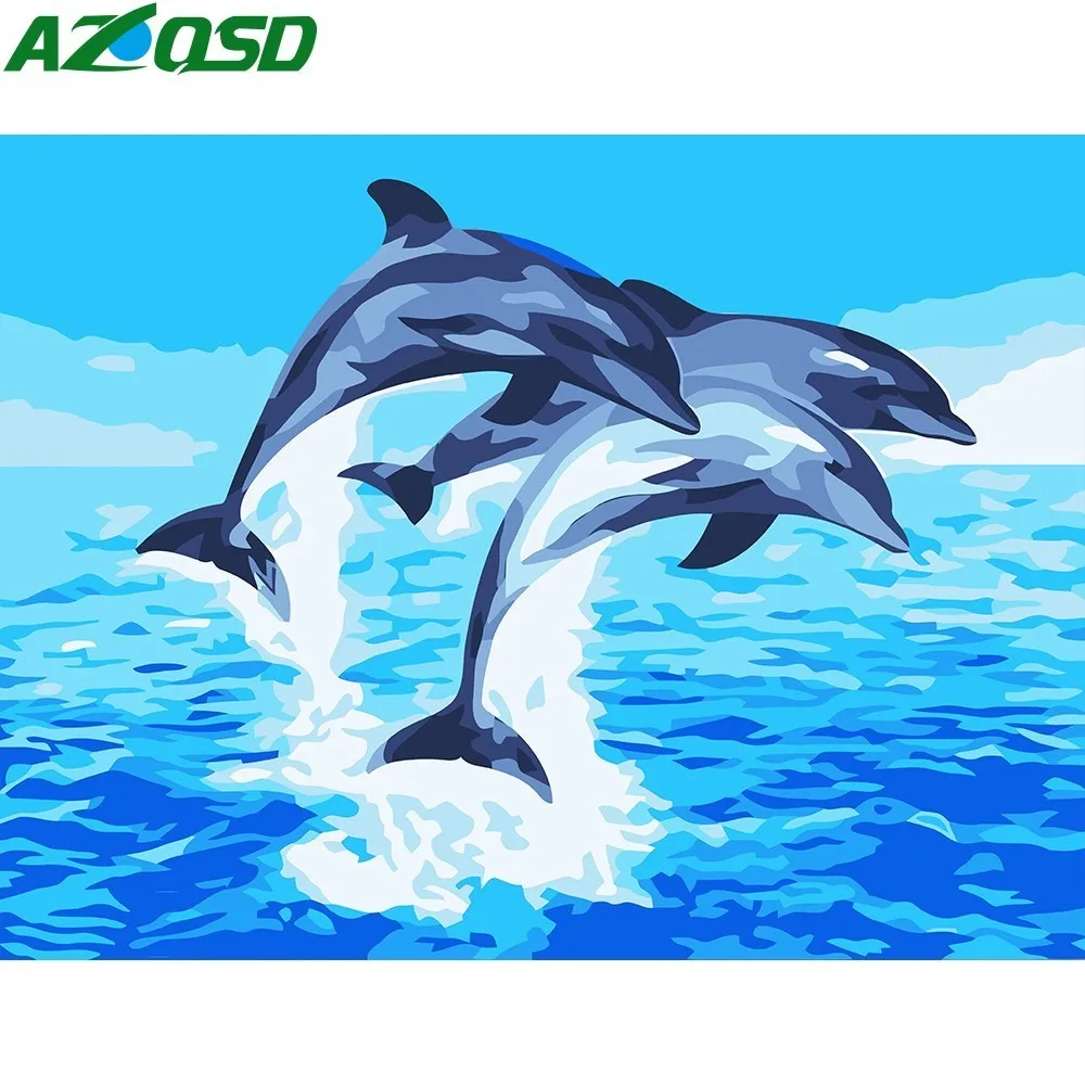 

AZQSD Dolphin Animals Oil Painting By Numbers Hand Painted Canvas Wall Picture Modern DIY Wall Art Home Decoration YHGC142