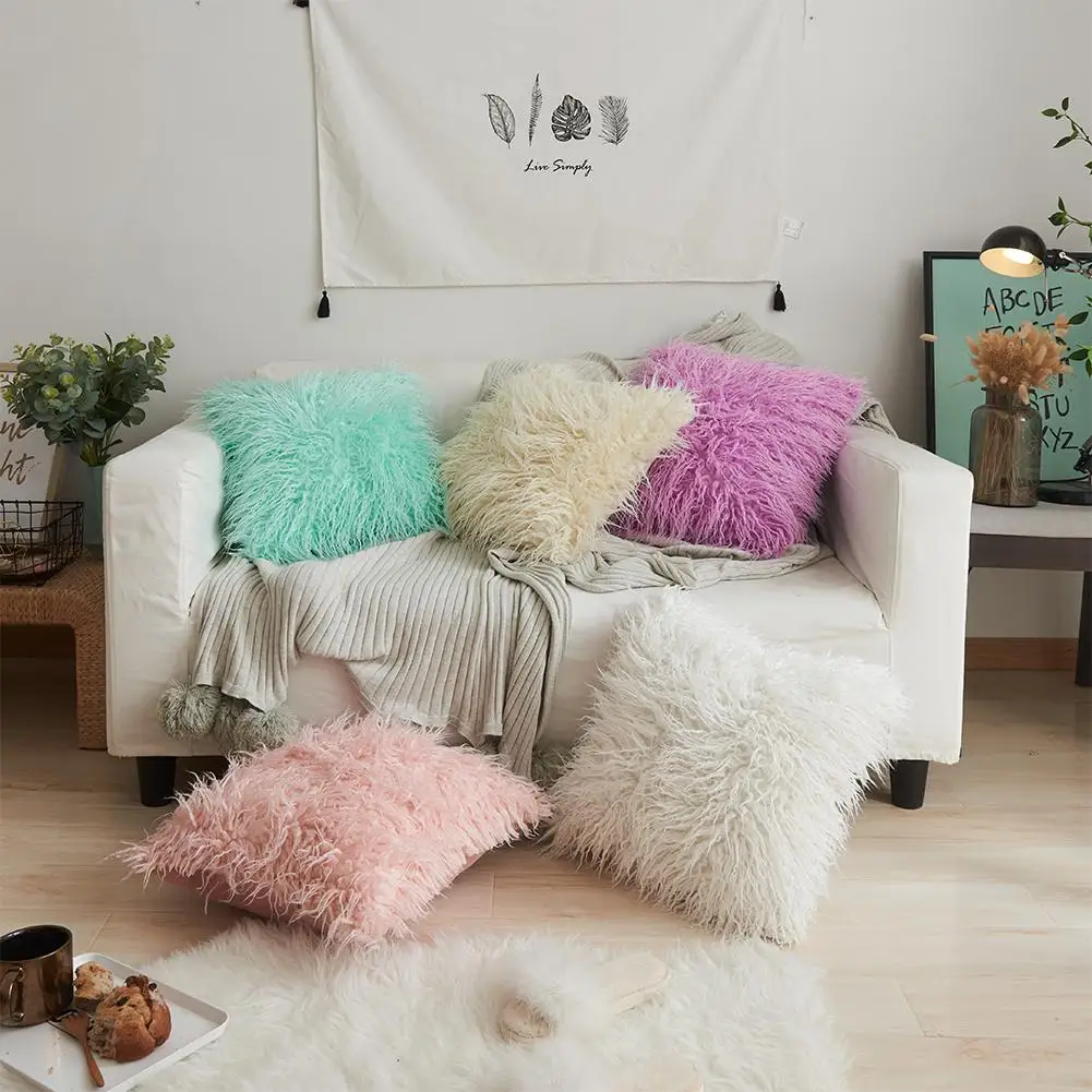 

Adeeing Faux Solid Color Long Plush Pillow Cover for Home Decorative Pillowcase