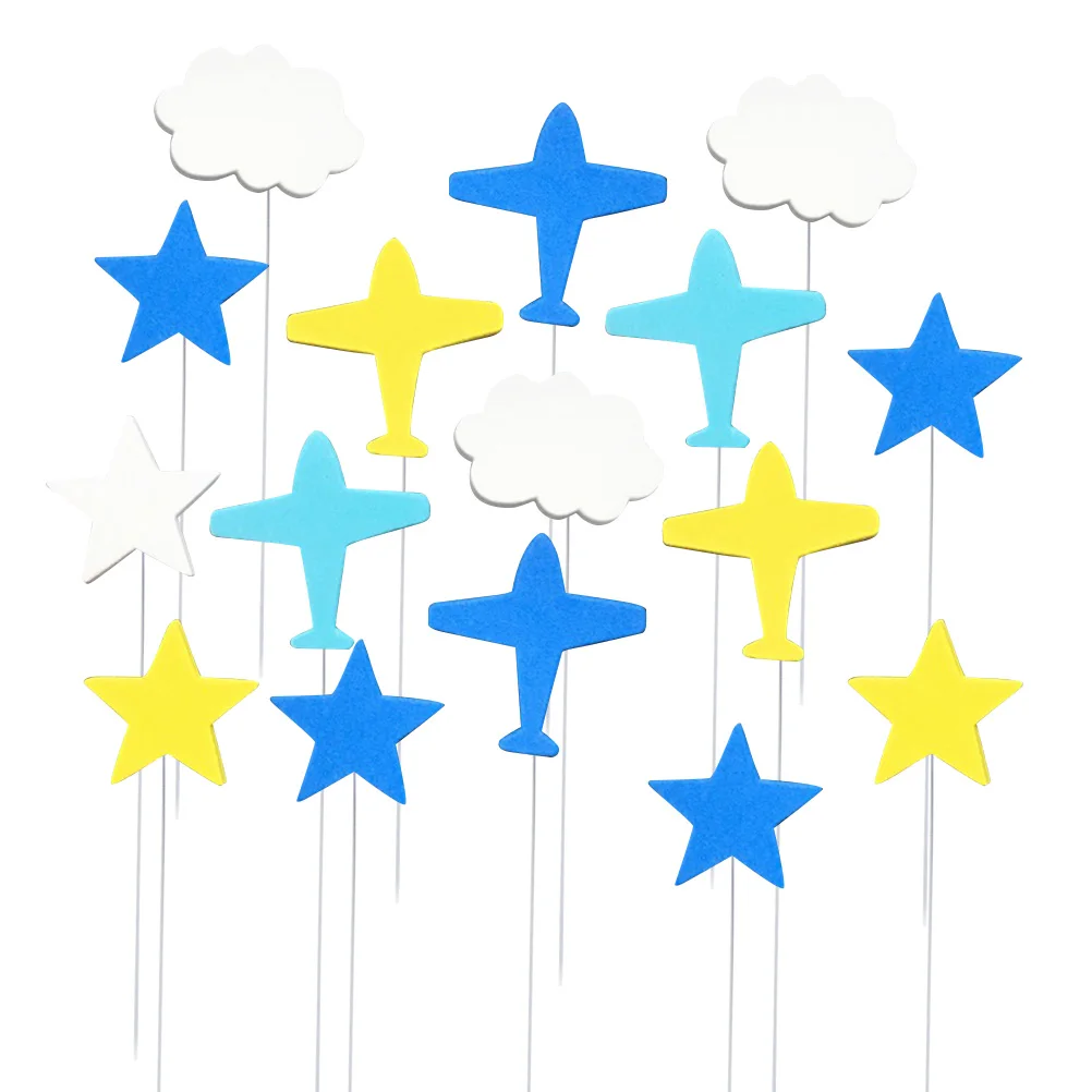 

16pcs Star Airplanes White Cloud Cake Insert Cards Cake Toppers Cupcake Toppers for Kids Birthday Party Theme Party Baby Shower
