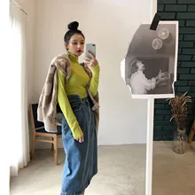 Летняя тонкая джинсовая юбка с высокой талией, Женская свободная уличная прямая юбка, женские джинсовые юбки миди