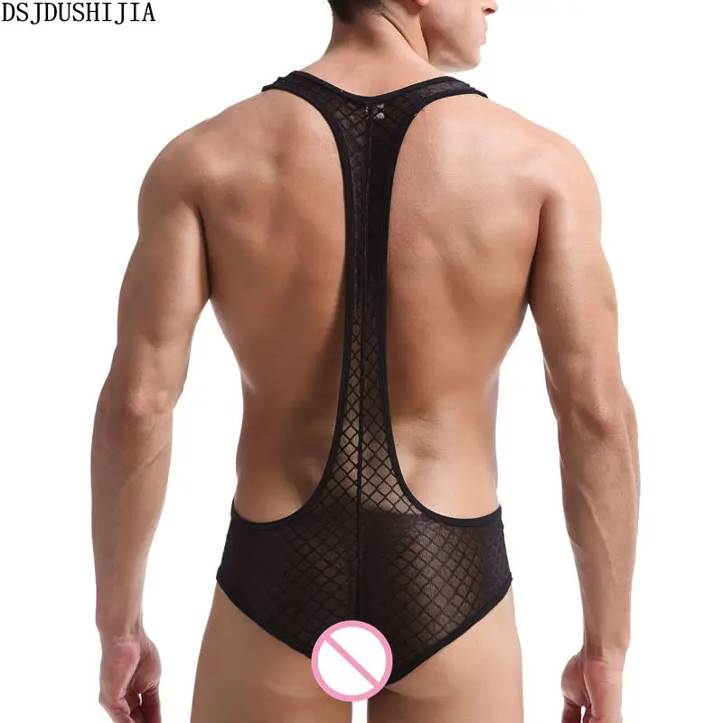 Сексуальное нижнее белье для мужчин прозрачный сетчатый комбинезон мужское - Фото №1