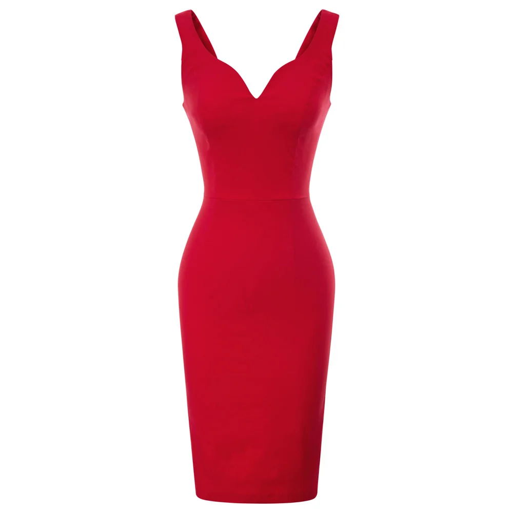 

black/red plain Color dress elegant classic women office lady work dress Sleeveless V-Neck Hips-Wrapped Pencil Bodycon Dresses