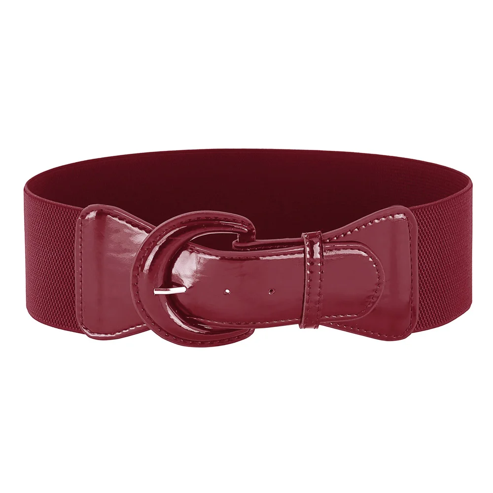 

solid belt Women Ladies Girls elegant retro Wide Polyurethane Leather belts casual Buckle Stretchy Elastic Waistband Belt