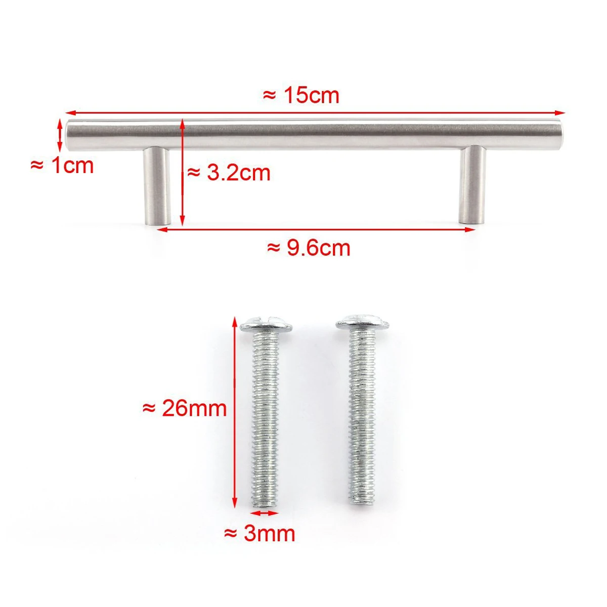 20 x Т-образная ручка из нержавеющей стали с резьбой длиной 150 мм, расстояние между винтами 96 мм для дверных шкафов, шкафов, ящиков