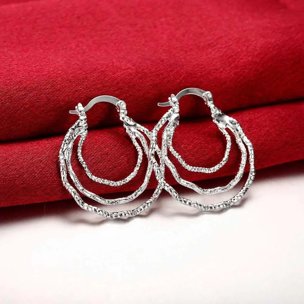 

Fashion 925 Solid Silver Plated Jewelry Ripple Hoop Earrings For Women E728