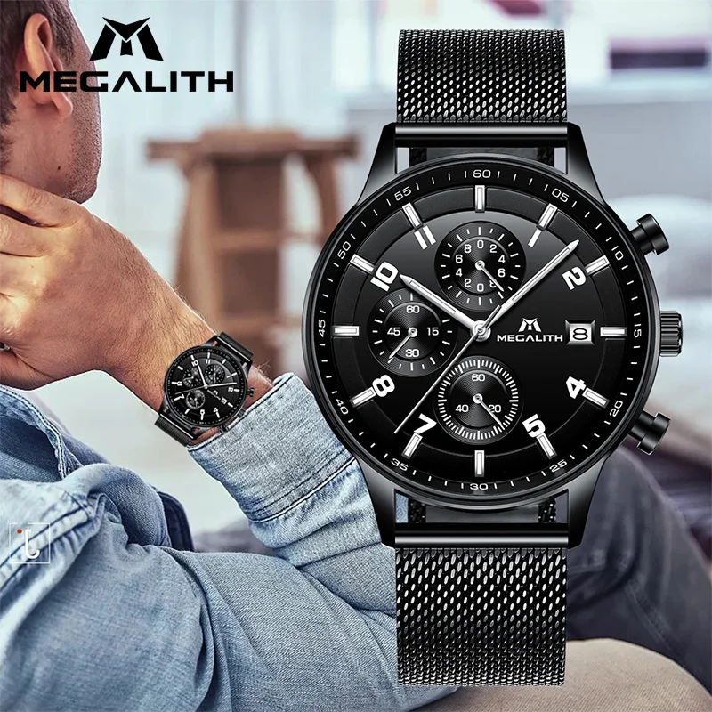

MEGALITH Men Watch Quartz Analog Clock Reloj Hombre 2019 Men Watches Top Brand Luxury Sport Wristwatches Waterproof Male Watches