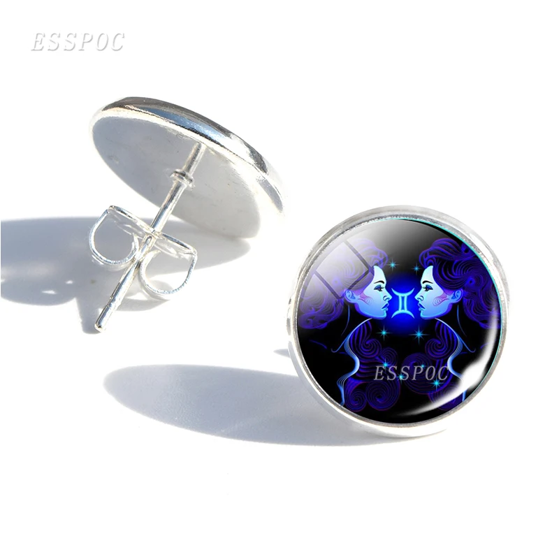 

Leo Virgo 12 Constellation Earrings Glass Cabochon Women Stud Earrings Zodiac Sign Earrings Hand Craft Jewelry Gift for Women