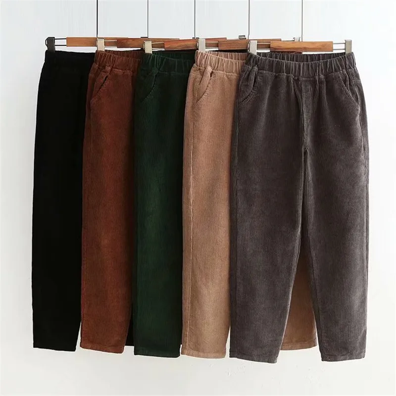 

2019 Autumn and Winter New Retro Corduroy Harem Pants Female Elastic High Waist Casual Pants Student Corduroy Trousers