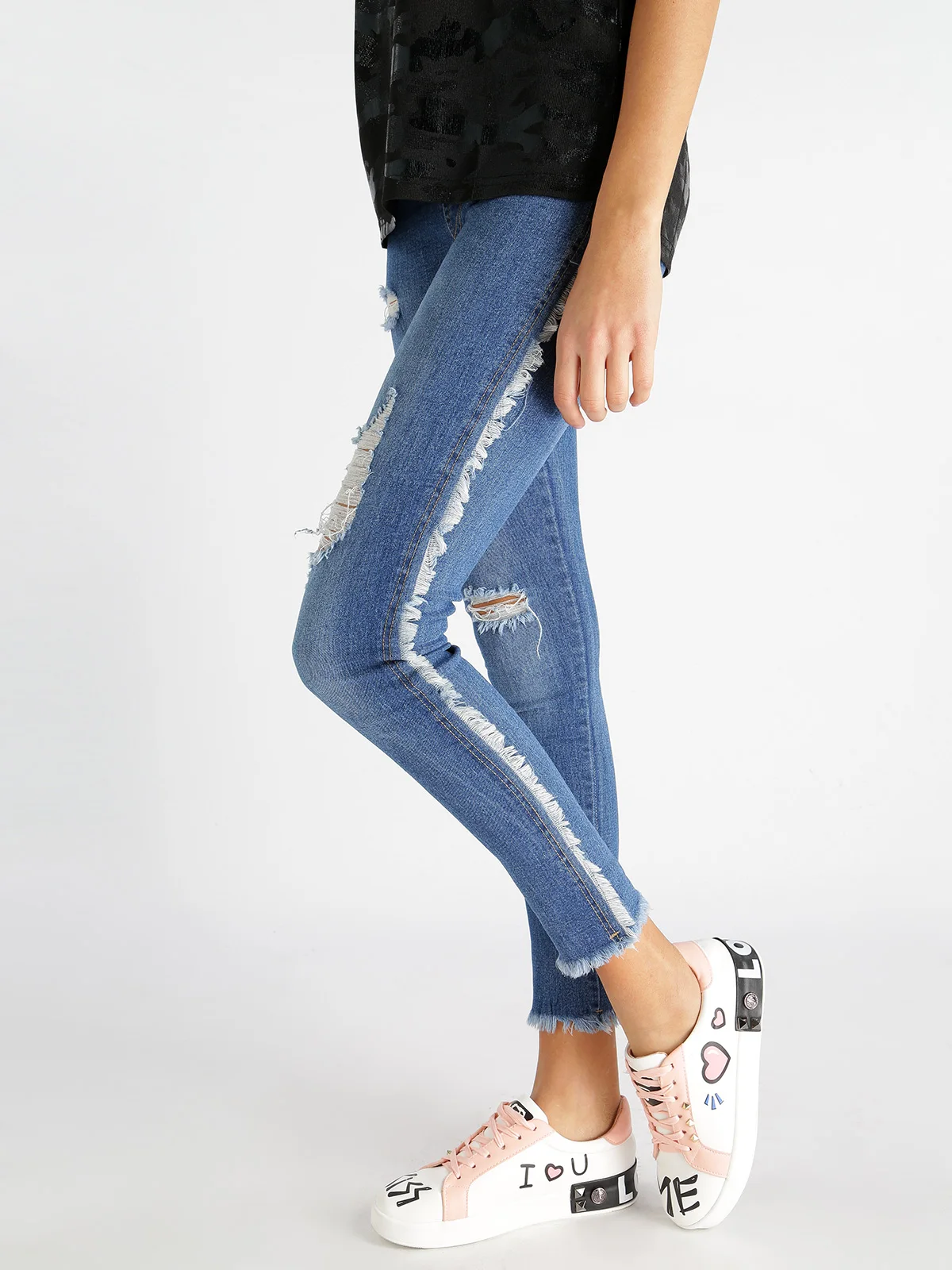 Jeggings with fringe and tearin Jeans from Women's Clothing on