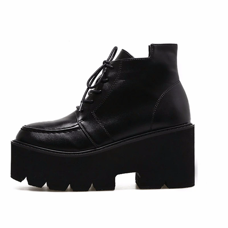Ботинки в стиле панк на шнуровке; Женская Осенняя обувь; ботинки на платформе; зимняя обувь на высоком каблуке; мотоботы; зимняя обувь; botas mujer; YMA416