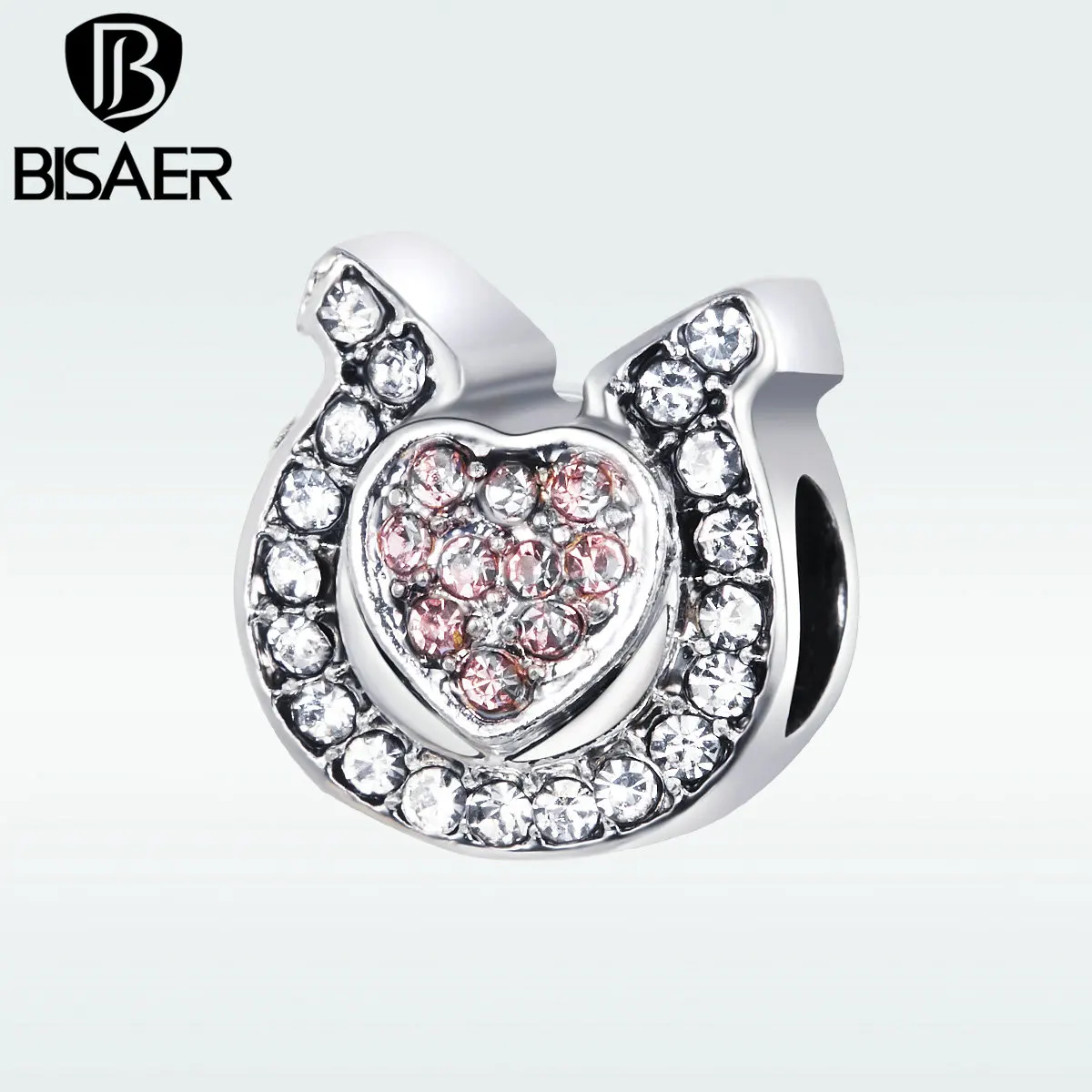 

BISAER New Silver Color PinkLove/LuckyClover Horseshoes Charms Fits Bracelet Necklaces For Women Accessories Making HWC002