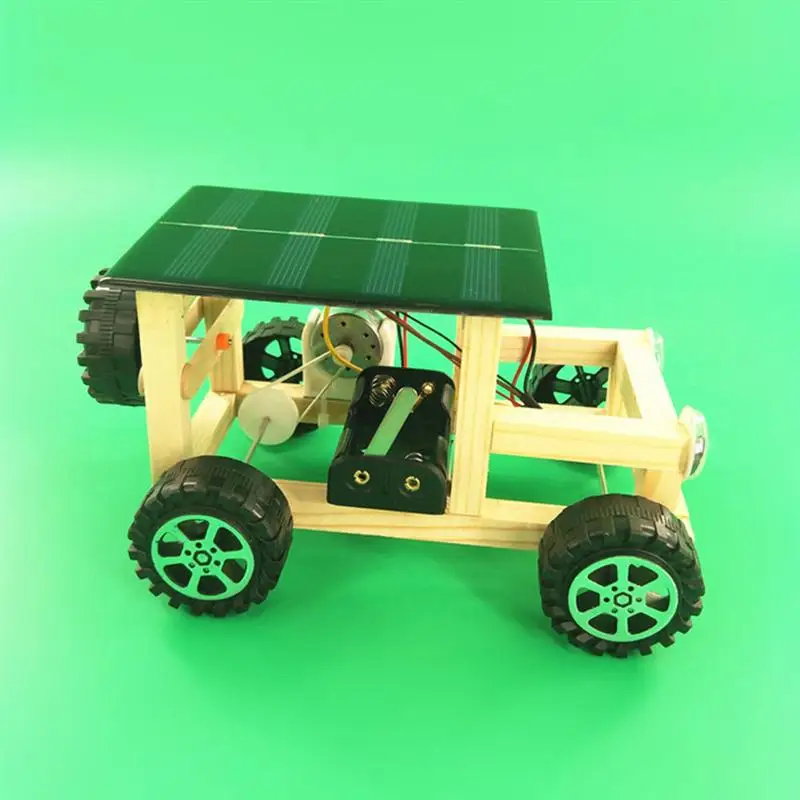 1pcs Wooden DIY Assembly Solar Car Educational Handmade Scientific Funny Model Kit for Students Children