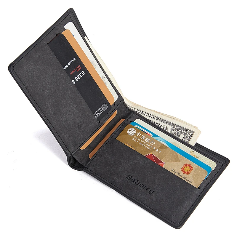 Короткий двойной кошелек для мужчин, кожа PU, винтажные однотонные повседневные кошельки, мужские мульти кошельки для карт, кошелек, RFID защита, тонкие держатели для карт