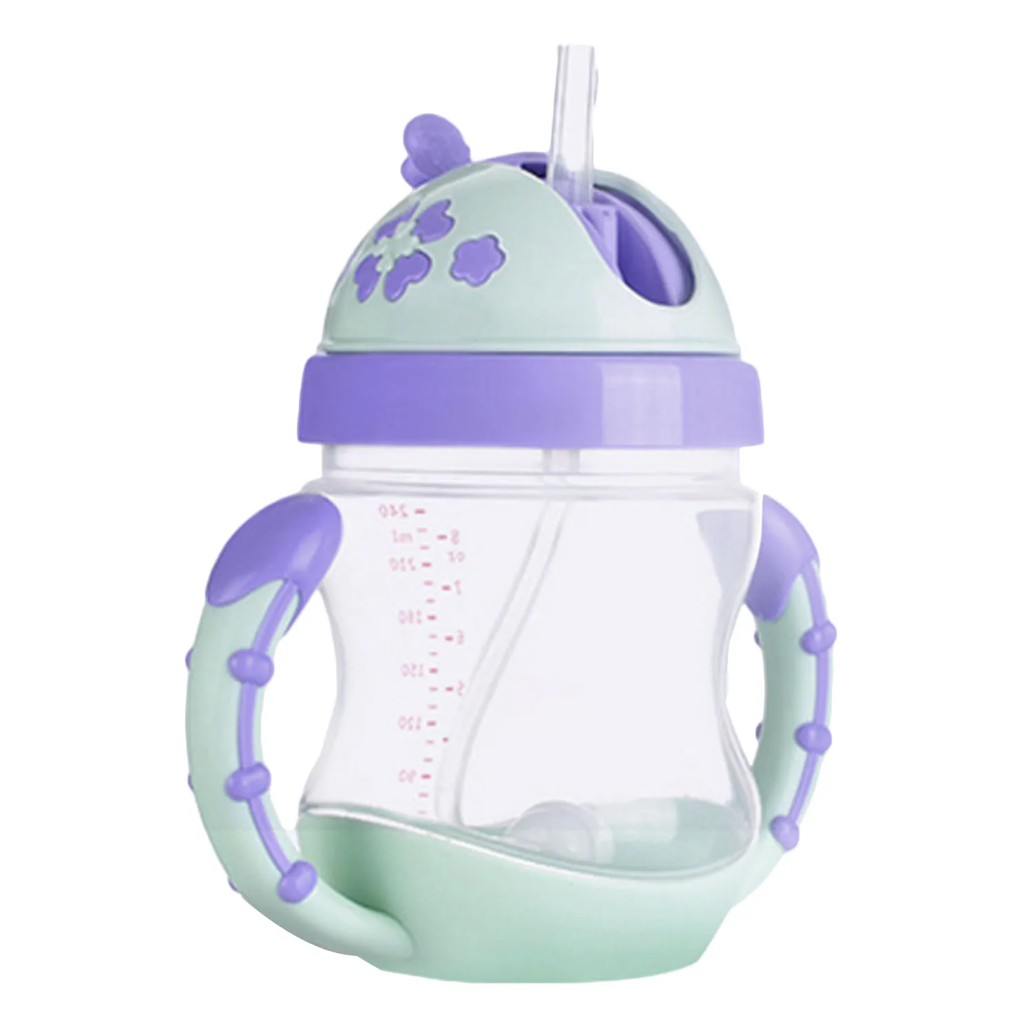 Online Silicone Bayi Pelatih Piala Botol dengan Menangani Jerami Flip Top (untuk Bayi Anak Laki laki Anak Perempuan 240 Ml 8 Oz ungu