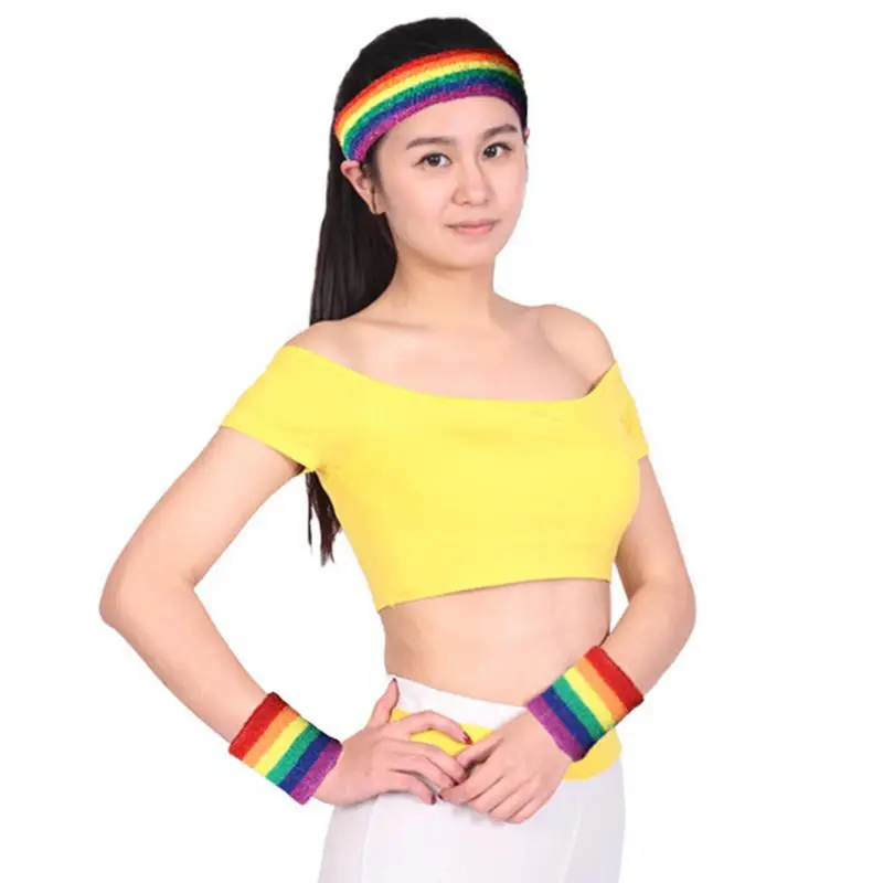 

Fashion Rainbow Headband Hair Band Cotton Towel Fabric Sweat-absorbent Soft Headbands For Men Women Sports Running Fitness Gym