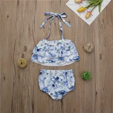 От 1 до 7 лет одежда для купания с цветочным рисунком для маленьких девочек, комплект бикини, танкини, купальный костюм, пляжная одежда, костюм из двух предметов