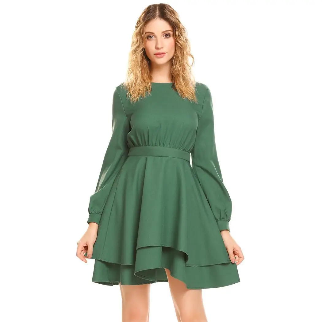 

AL'OFA Women Party Cocktail Dresses Lantern Sleeve Back Hollow Out A-Line Pleated Sexy Homecoming Dresses