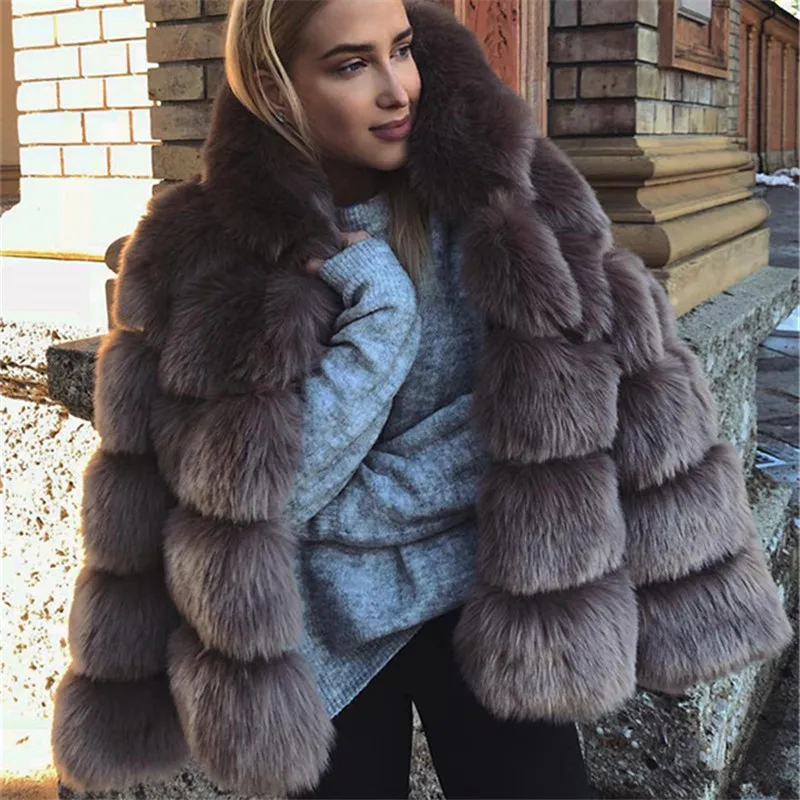 Женское зимнее пальто из искусственного меха 4XL куртка лисьего женская теплая
