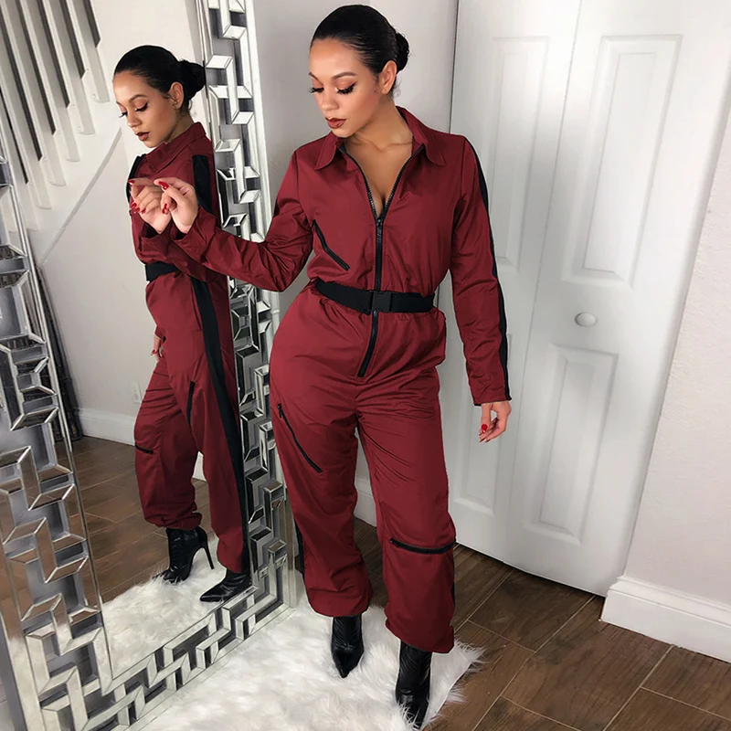 

Women Military Jumpsuit Army Belt Front ZIP Overalls Harajuku Female Trendy Romper One Piece Streetwear Outfit Jumpersuit Winter