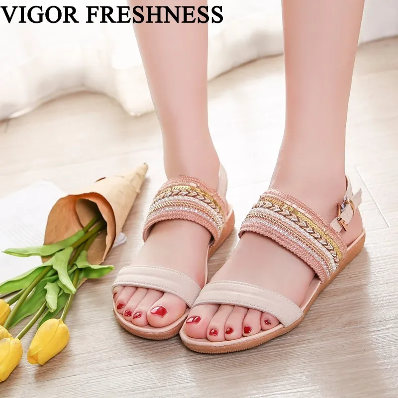 

VIGOR FRESHNESS Flats Sandals Women Shoes Woman Summer Sandals Lady Summer Shoes Female Sandals Casual Women's Shoes Retro WY298