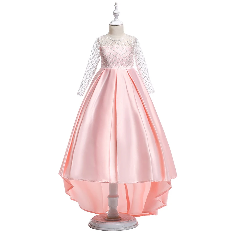 

Long Sleeve Pleated Princess Girls Dress Big Bowknot Trailing Fancy Christmas Dress Wedding Party Costumes For 4 -15 Years Olds
