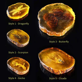 

Natural Amber Dragonfly Scorpion Butterfly Gecko Insect Manual Polishing Decorations DIY Ornament Craft Gift Home