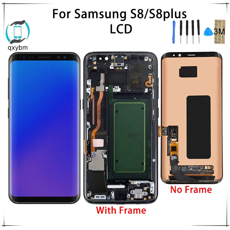 

Super Amoled For Samsung S8 G950F G950U G950W LCD with frame for Galaxy S8 Plus G955 G955F Display Touch Screen OLED 3M tools