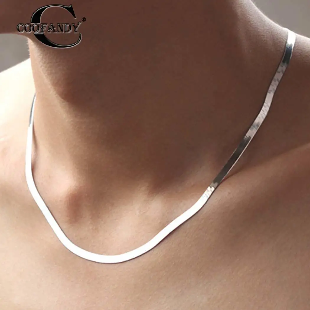 

Men Necklace Silver Chain Punk Snake Lobster Claw Flat Unisex Necklace Jewelry Lobster Claw Clasp Party Wedding