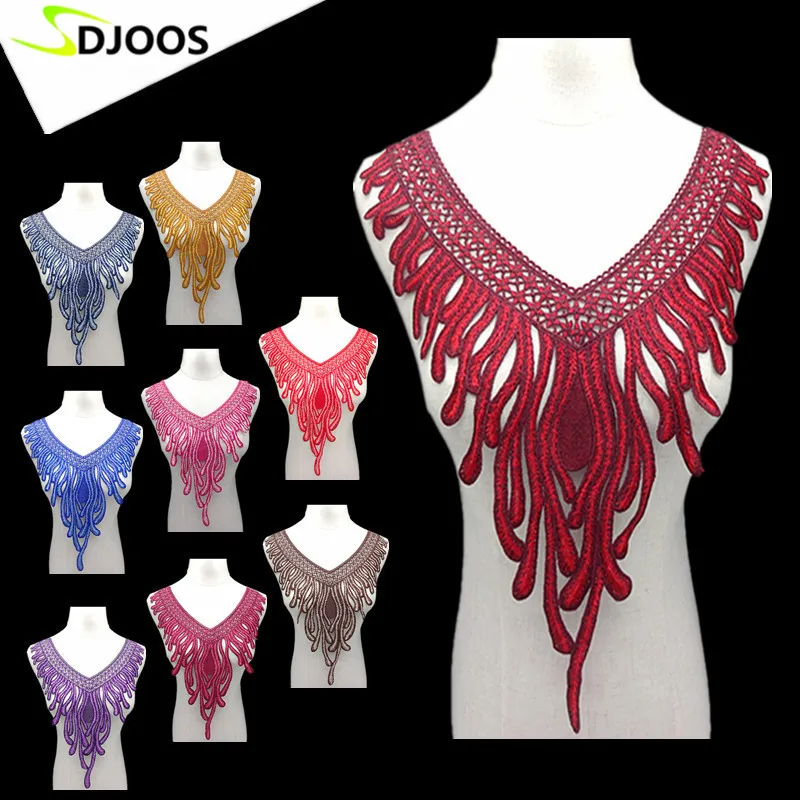 

Phoenix Flower Embroidery Lace Fabric Material Polyester Applique Venise Neckline Collar Lace Fabric For Needlework Decoration