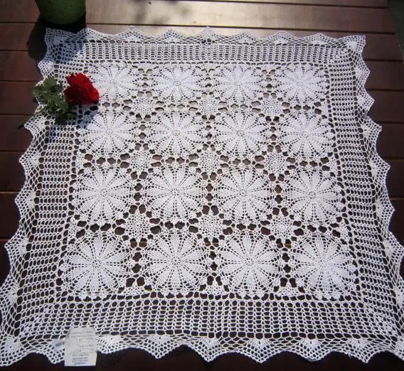 

HOT DIY luxurious Crochet White Table Cloth Towel Cover Dining Doilies Lace Cotton Square Handmade Tablecloth For Wedding Decor