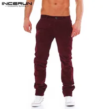 INCERUN, зимние мужские вельветовые штаны на пуговицах, свободные, одноцветные, теплые, прямые брюки, повседневные, модные, для отдыха, деловые брюки, мужские