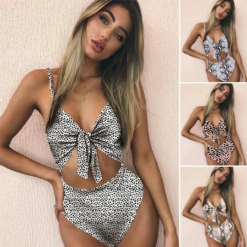 

Women Sexy Snakeskin Leopard Print One-piece Monikini Swimsuits Lady Girls Bikini Swimsuit Polka Dots Bodysuit