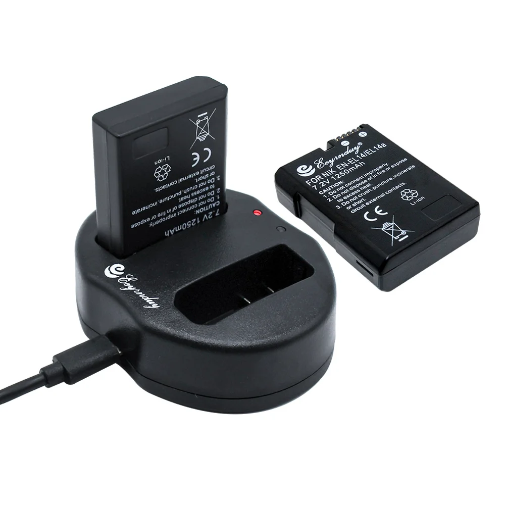 Двойное зарядное устройство USB и 2 аккумулятора для Nikon D5600 D5200 D5300 D5500 D3100 D3200